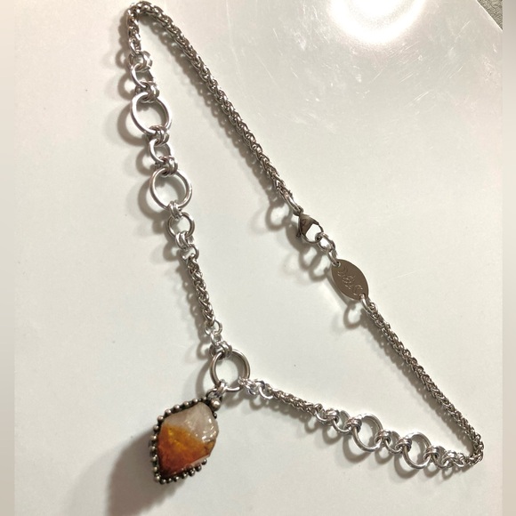 Genuine yellow orange citrine crystal maille chain silver boho gem necklace - Picture 6 of 16